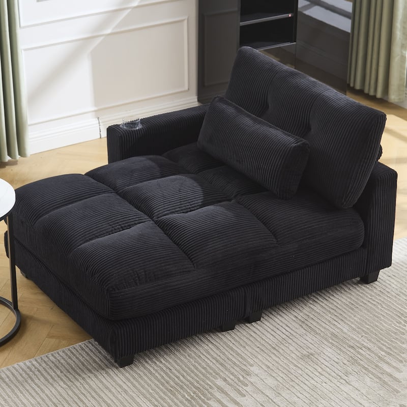 GDFStudio - Corduroy Oversized 44.09" Chaise Sleeper Sofa - Black