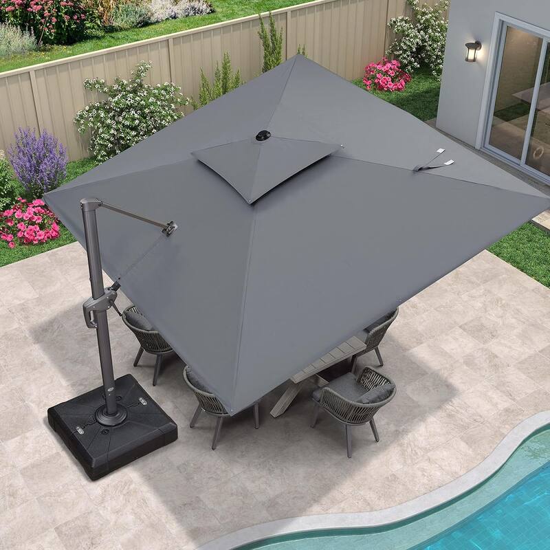 PURPLE LEAF Luxurious Design Square Patio Cantilever Umbrellas with Base UV50+ Fade Resistant - 11ft-Grey