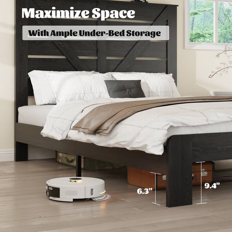 Wood Platform Bed Frame with Large Under Bed Storage