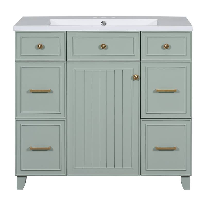 36" Black Bathroom Vanity Cabinet with Single Sink, Soft-Close Door, 3 Drawers, Waterproof Resin Sink