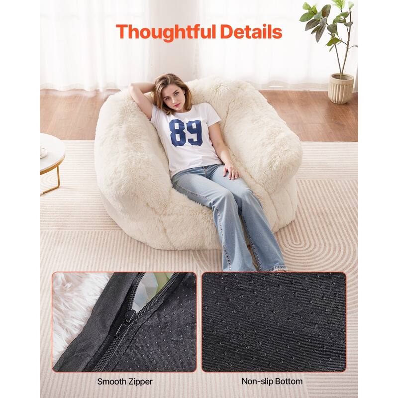 Beige Fabric Memory Foam Bean Bag Chair with Armrests and Support - 48” L x 46.85” W x 28” H