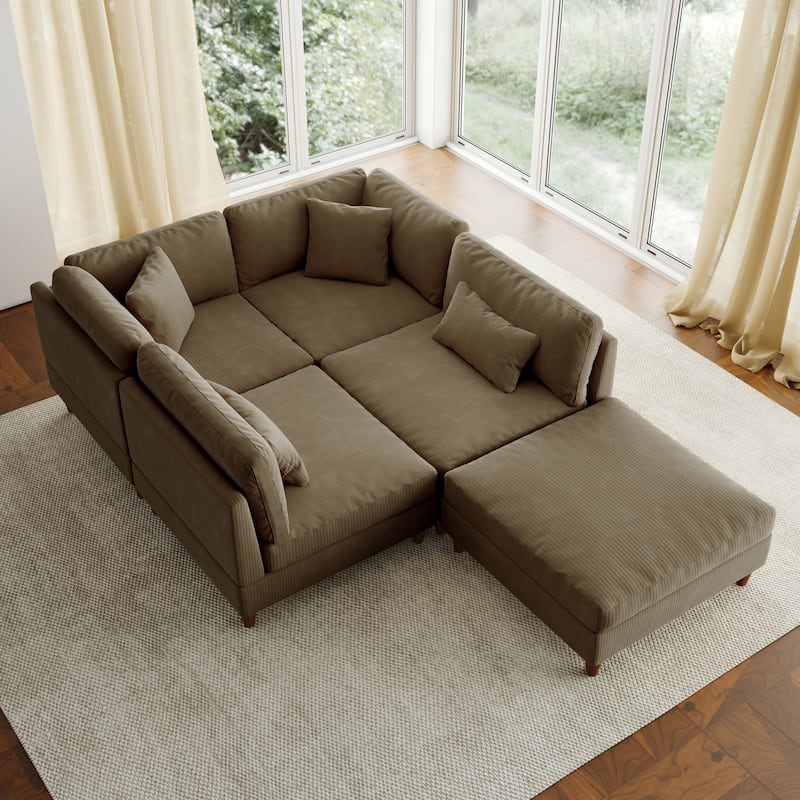 5-Piece Modern Comfy Corduroy Modular Sectional Sofa with Ottoman