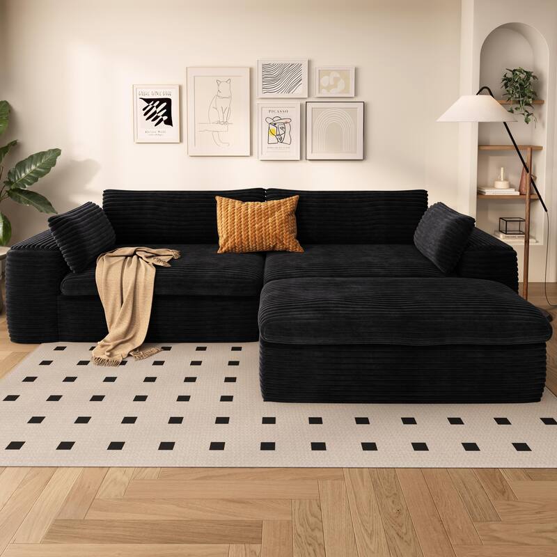 Convertible Sofa Bed Cloud Sectional Sleeper Couch with L-Shape Chaise, Modern Modular Sofa with Ottoman for Living Room - Black