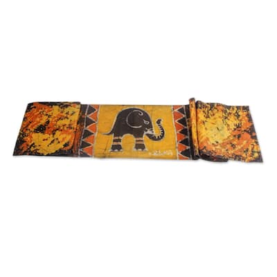Novica Handmade Daffodil Elephant Batik Cotton Table Runner