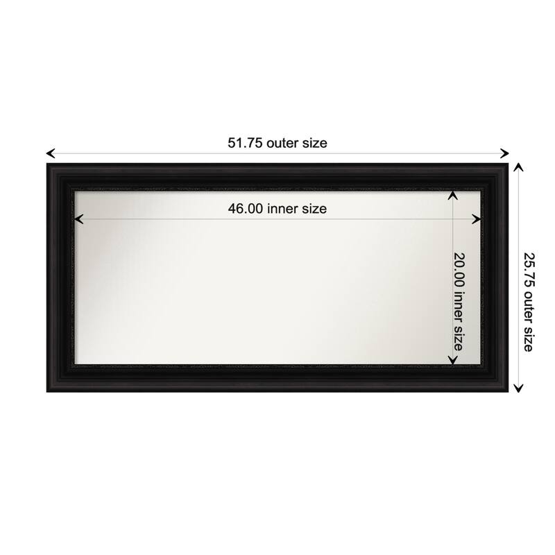 Parlor Black Framed Non-Beveled Custom Wall Mirror, Bathroom Vanity Mirror - Outer Size: 51.75 x 25.75