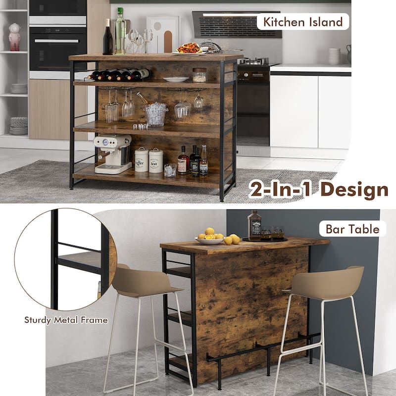 Gymax Industrial Kitchen Island Bar Table 4-Tier Storage Shelf Wine