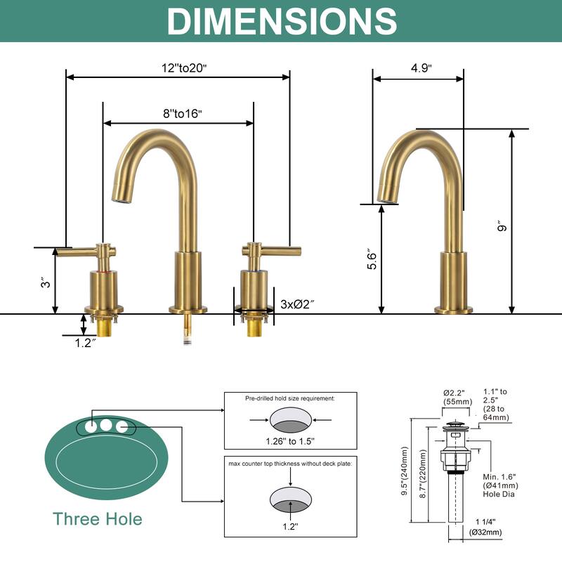WOWOW Widespread 8 in. Double Handle Bathroom Faucet