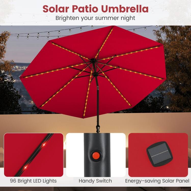 Polyester Metal Solar Patio Umbrella with LED Lights