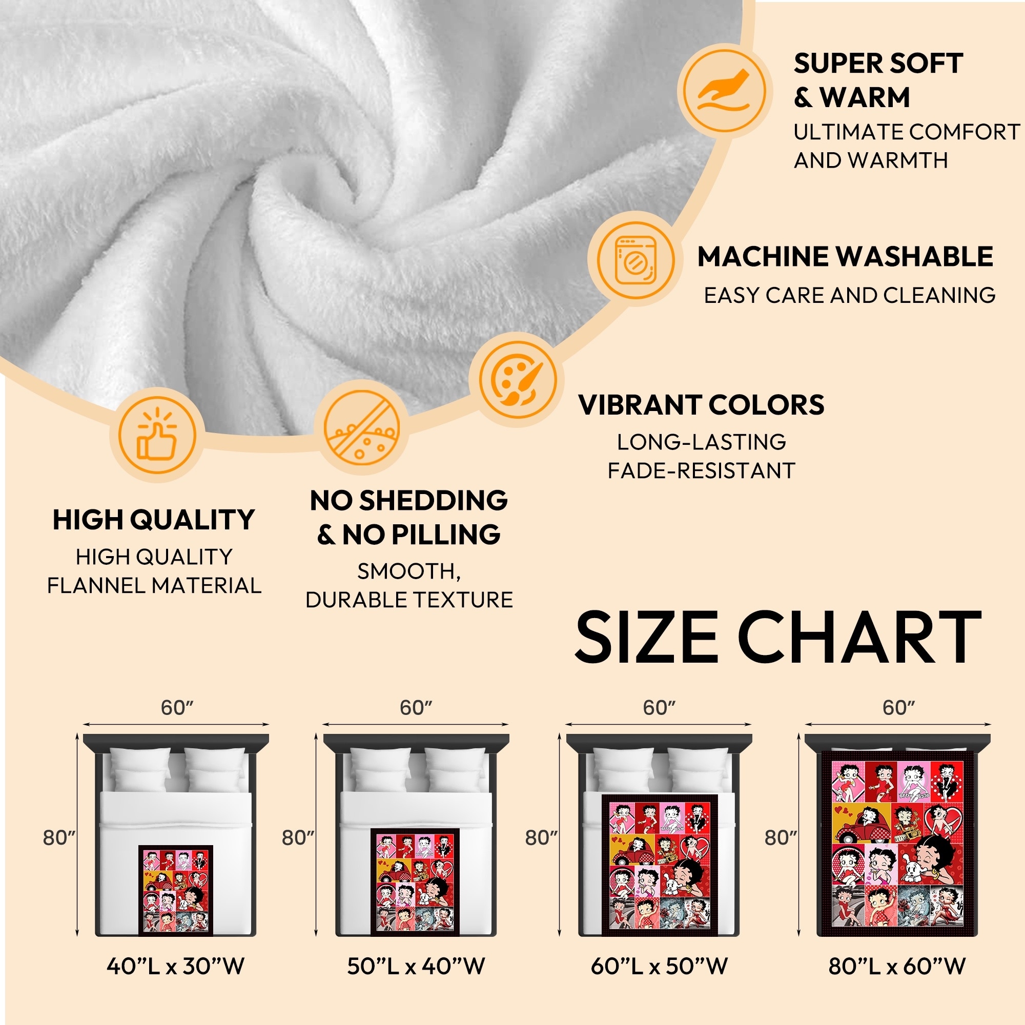 Betty Boop Super Soft Fleece Plush Throw Blanket for Couch - Picture 30 of 374