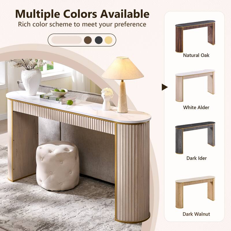 Modern 63" Fluted Console Table, Faux Marble Texture Top, Entry Table