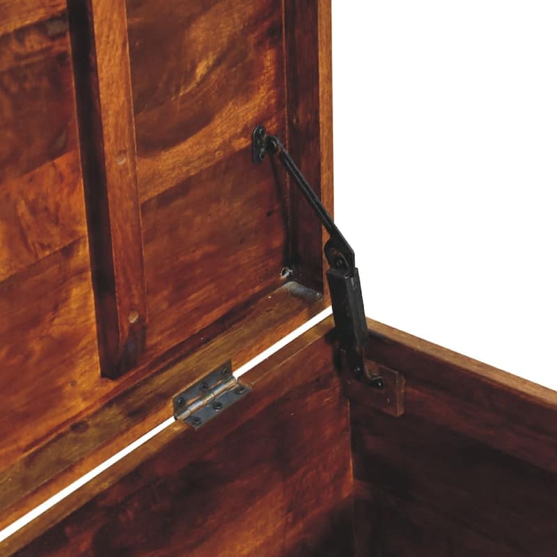 Artisan Furniture Solid Wood Buffalo Hide Chestnut Storage Trunk, Leather, Brown with storage - N/A
