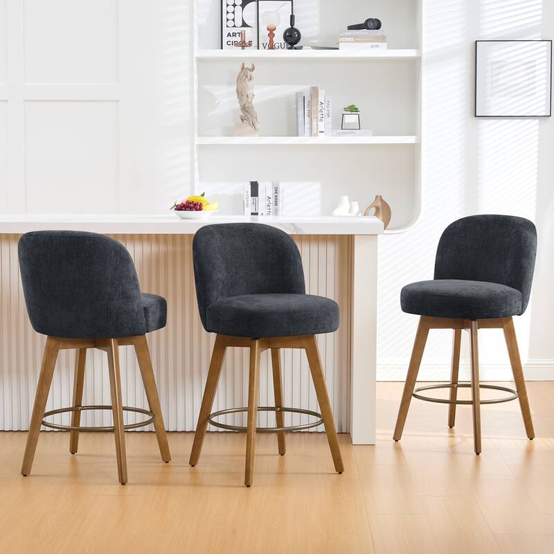 Fabric Upholstered Counter Height Swivel Bar Stools - 37.8"H x 19.7"W x 23.2"D