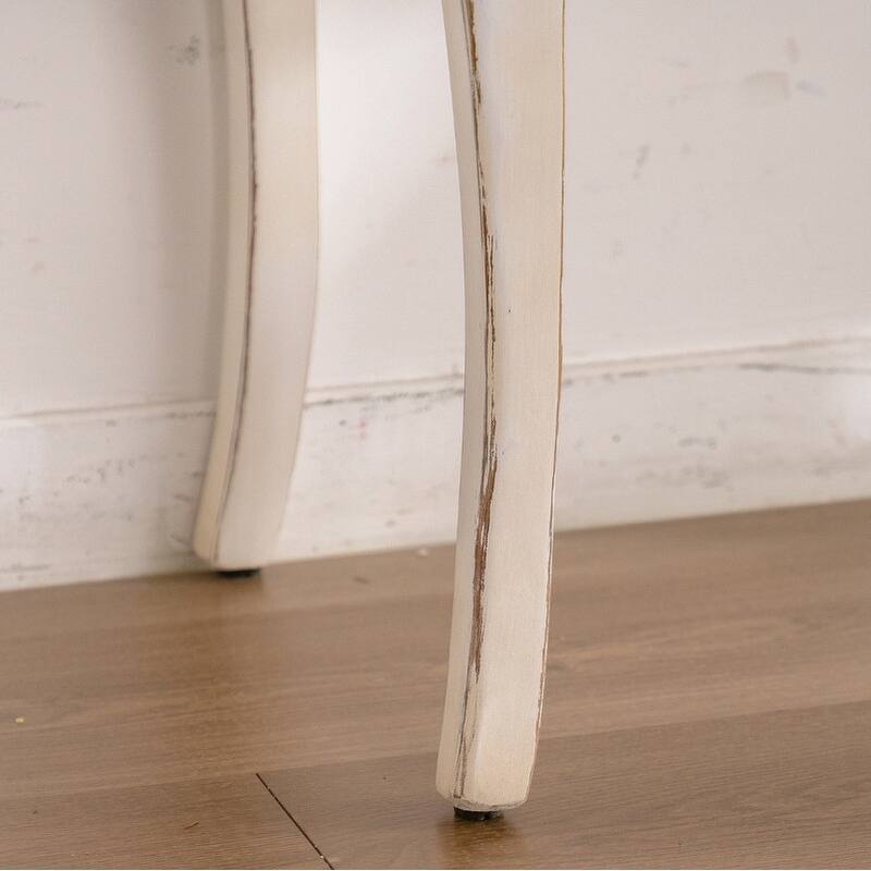 Antique White Console Table with Carvings, Country Entry Table for Hallway & Living Room