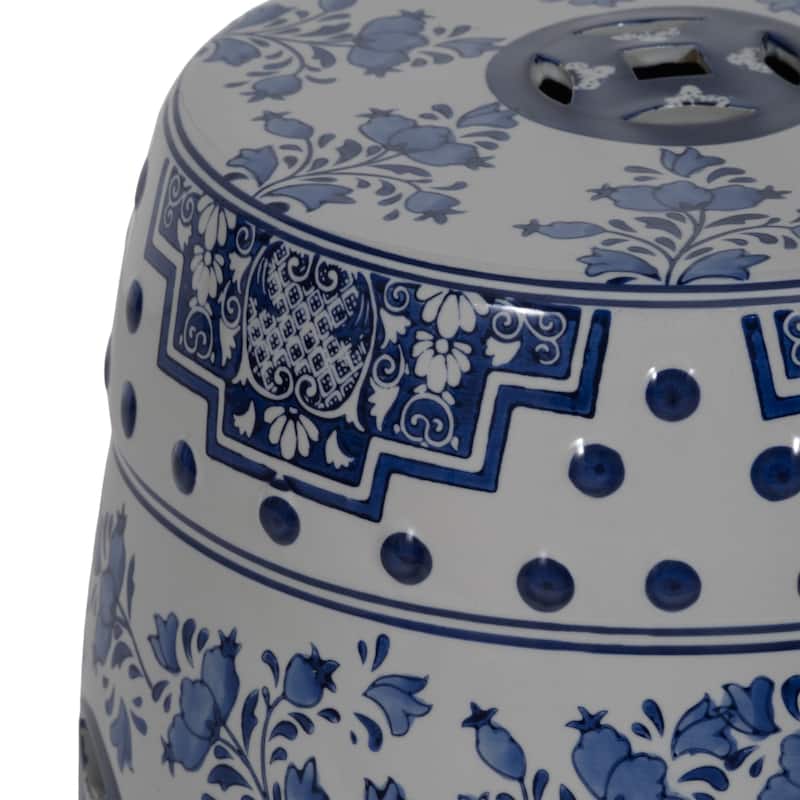 Sagebrook Home 18"Hx13" Diameter, Ceramic Chinoiserie Stool, Blue/White, Handcrafted Garden Stool