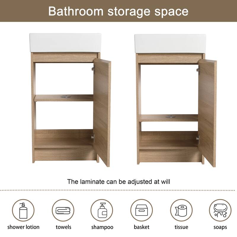 Malwee 18" FreeStanding Bathroom Vanity, Mini Floor Stand Bathroom Vanity with Sink,Soft Close Door and Adjustable shelf