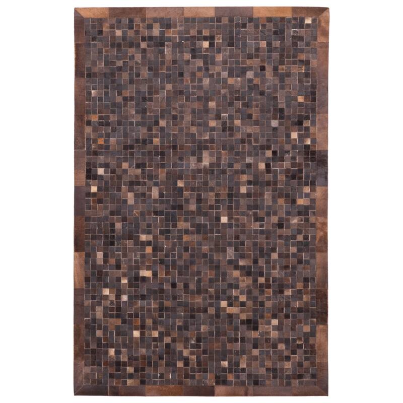 ECARPETGALLERY Handmade Cowhide Patchwork Dark Brown Leather Rug - 5'1 x 8'0