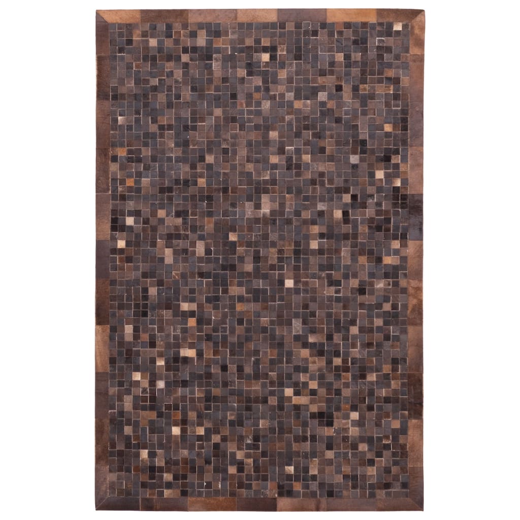 ECARPETGALLERY Handmade Cowhide Patchwork Dark Brown Leather Rug - 5'1 x 8'0