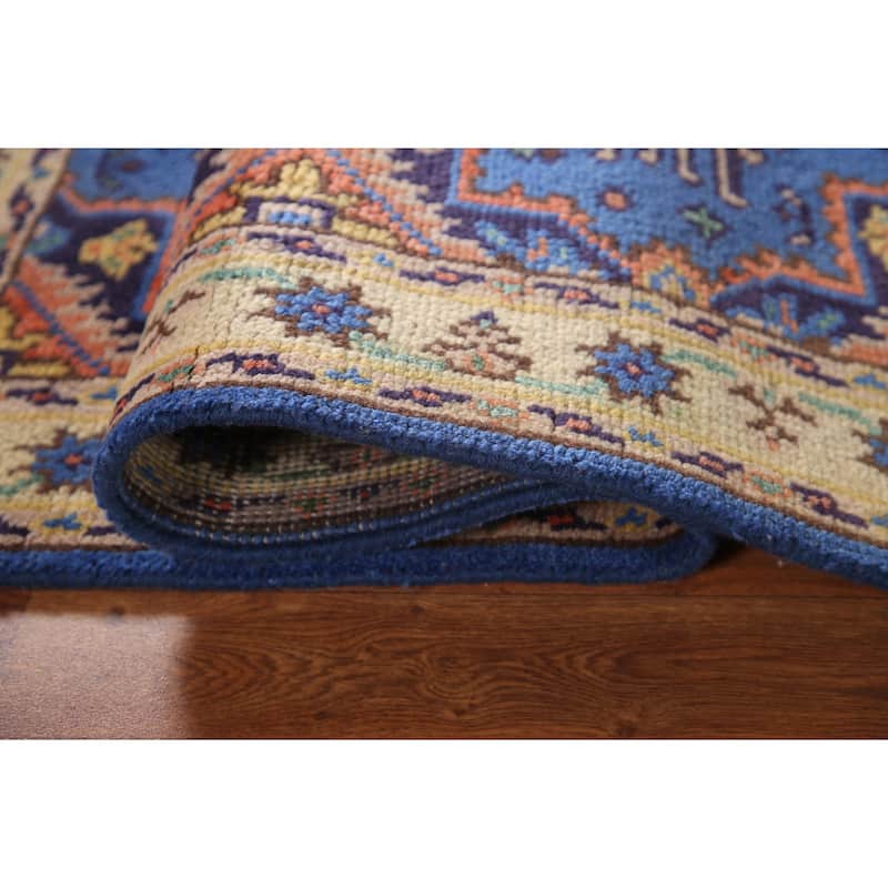 Blue Geometric Kazak Oriental Accent Rug Handmade Wool Carpet - 3'0"x 5'0"