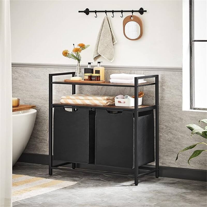 Laundry Sorter with 2 Pull-Out and Removable Bags, 2 Shelves - 28.8"L x 13"W x 36.2"H
