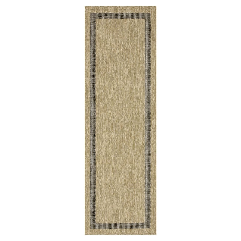 Indoor/Outdoor Area Rug/ Runner/ Doormat- Natural & Black & Red & Taupe Color -Machine Washable, Weather and UV Resistant-Azelia