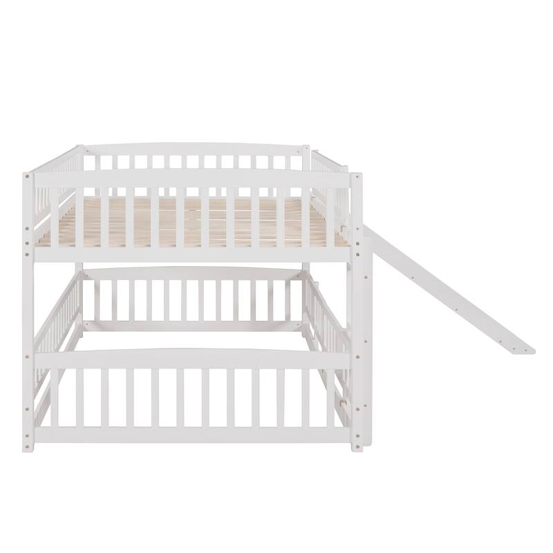 Full Over Full Bunk Bed with Slide, Ladder and Safety Fence for Kids and Teens - White