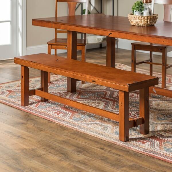 Shop 60 Inch Distressed Rustic Dark Oak Trestle Base Dining Bench Overstock 10092017