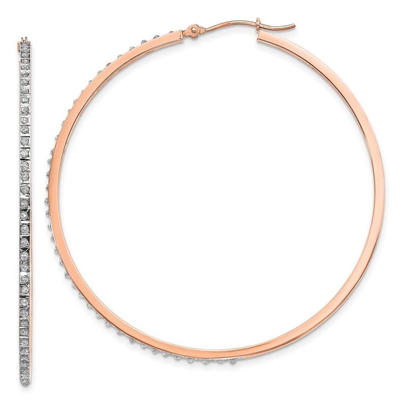 Curata 14k Rose Gold Polished Diamond Fascination Round Hinged Hoop Earrings - 52x52mm Wide 2mm Thick