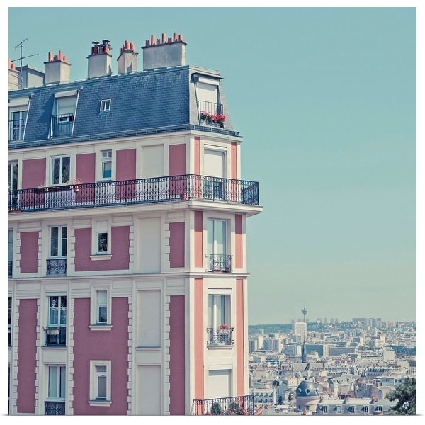 "Orange apartment building with view over Paris, Montmartre, Paris, France." Poster Print