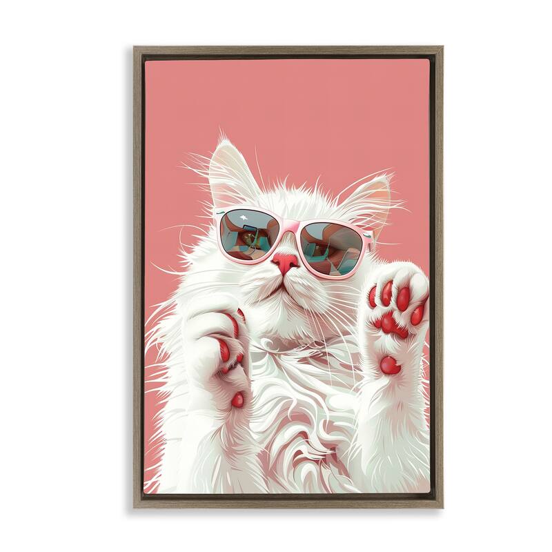 Stupell Glam Cat with Sunglasses Framed Floater Canvas Wall Art Design By LSR Design Studio - 21 x 31 - Brown