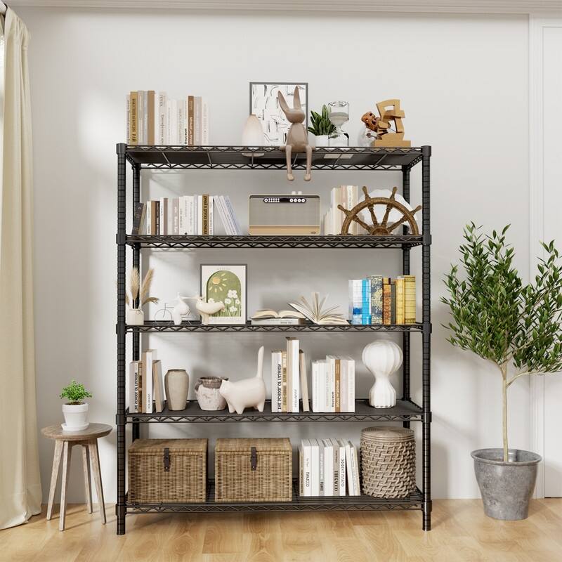 4/5-Tier Heavy Duty Wire Shelves, Chrome/Black, 36/48"W, 350/400 lbs - Black - 48"W