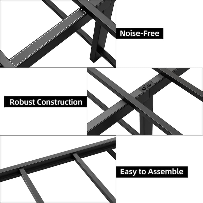 Black Bed Frame with Rattan Headboard and Footboard