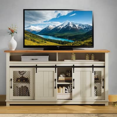 Moasis Farmhouse TV Stand for 73 Inch TV Media Console Entertainment Center Sliding Barn Door