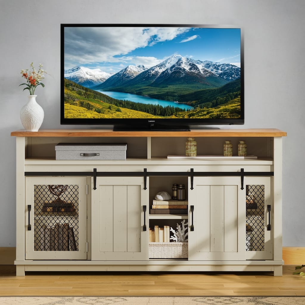 Moasis Farmhouse TV Stand for 73 Inch TV Media Console Entertainment Center Sliding Barn Door
