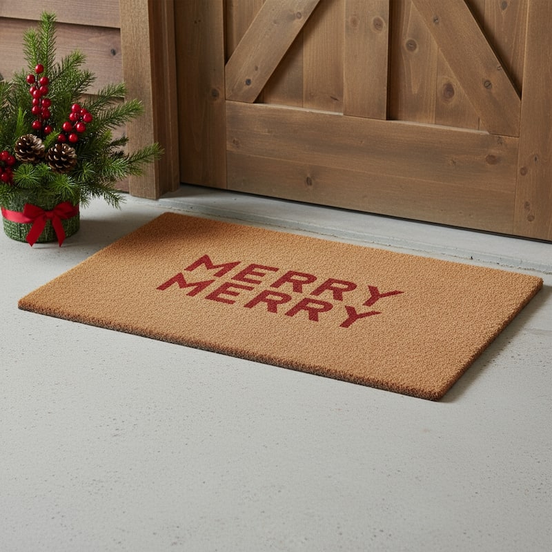 HomeRoots 24" X 36" Brown And Red Christmas Outdoor Coir Door Mat - 24.00' X '36.00 - 24.00' X '36.00