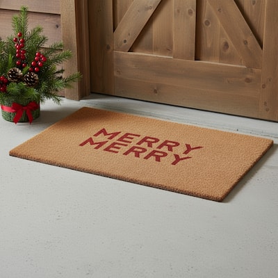 HomeRoots 24" X 36" Brown And Red Christmas Outdoor Coir Door Mat - 24.00' X '36.00