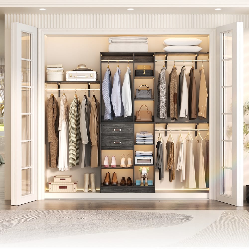 31.5'' to 96'' W Closet Organizer System with Drawers and Tower Shelves for Reach-in and Walk-in Closet