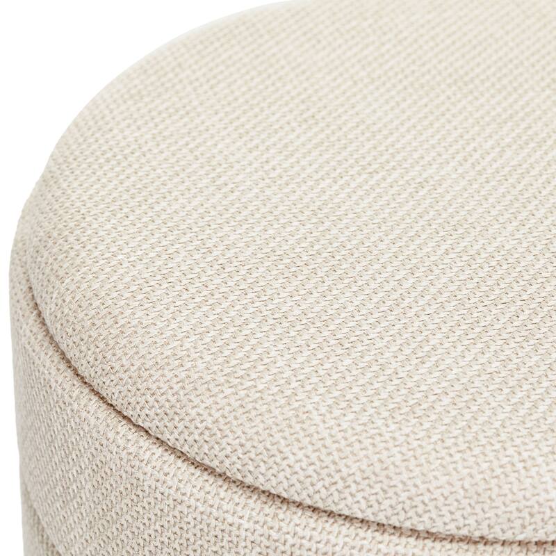 Modern Cylinder Ottoman with Hidden Storage Linen Upholstery Seat