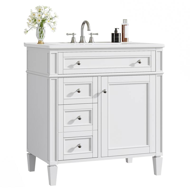 36'' Freestanding Bathroom Vanity with Integrated Ceramic Sink, Tip-Out Drawer, Door Organizer