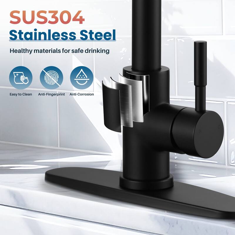 WOWOW Single Handle Waterfall Pull Down Sprayer Kitchen Faucet