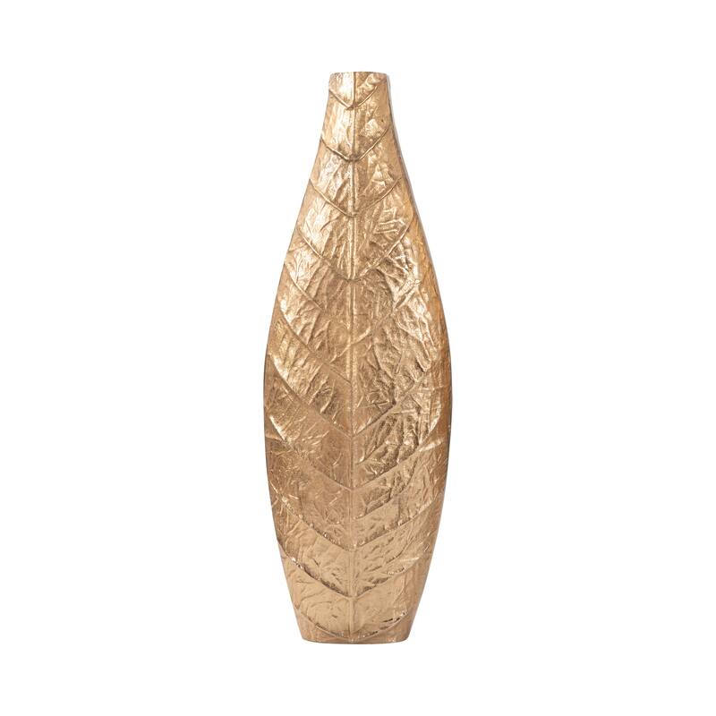 Metal Sleek Leaf Vase - Gold