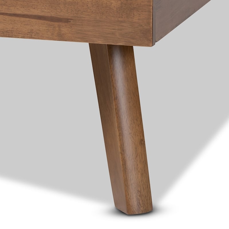 Alke Mid-Century Modern Fabric Upholstered Walnut Brown Finished Wood Platform Bed