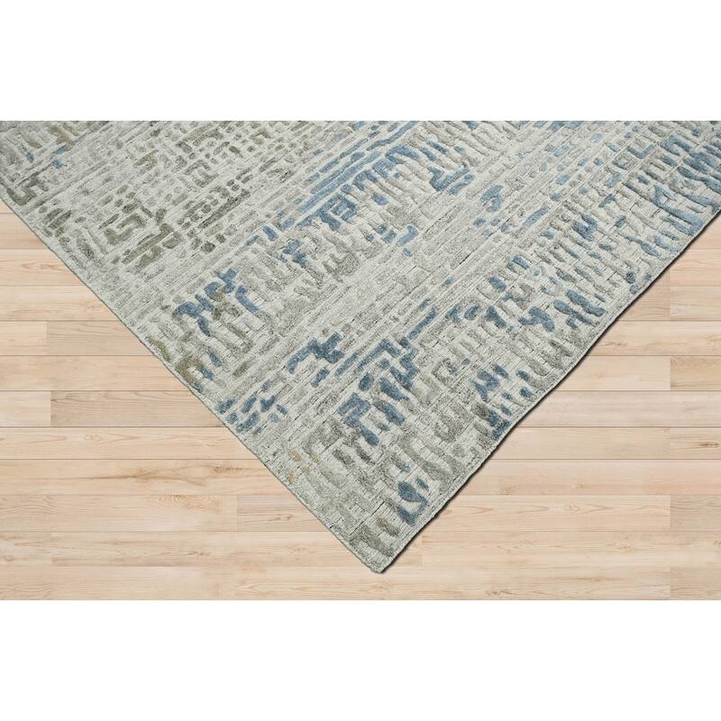Hand Knotted Gray Tibetan Wool/Bamboo Silk Modern Oriental Area Rug