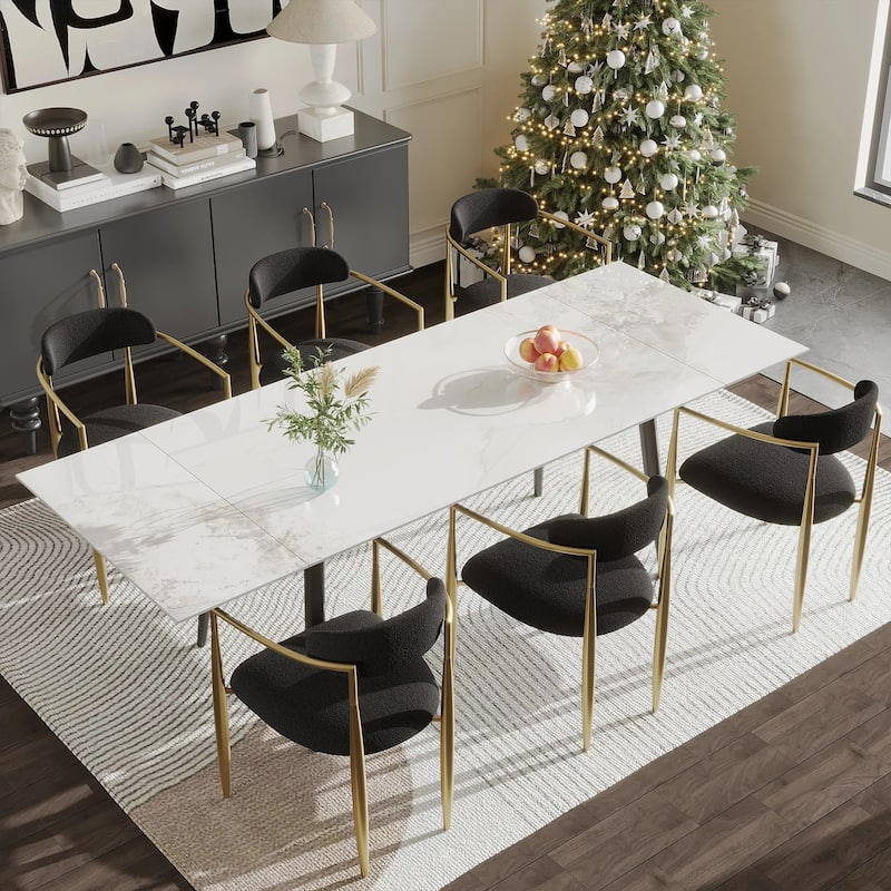 94.48" Rectangular Extendable Sintered Stone Dining Table