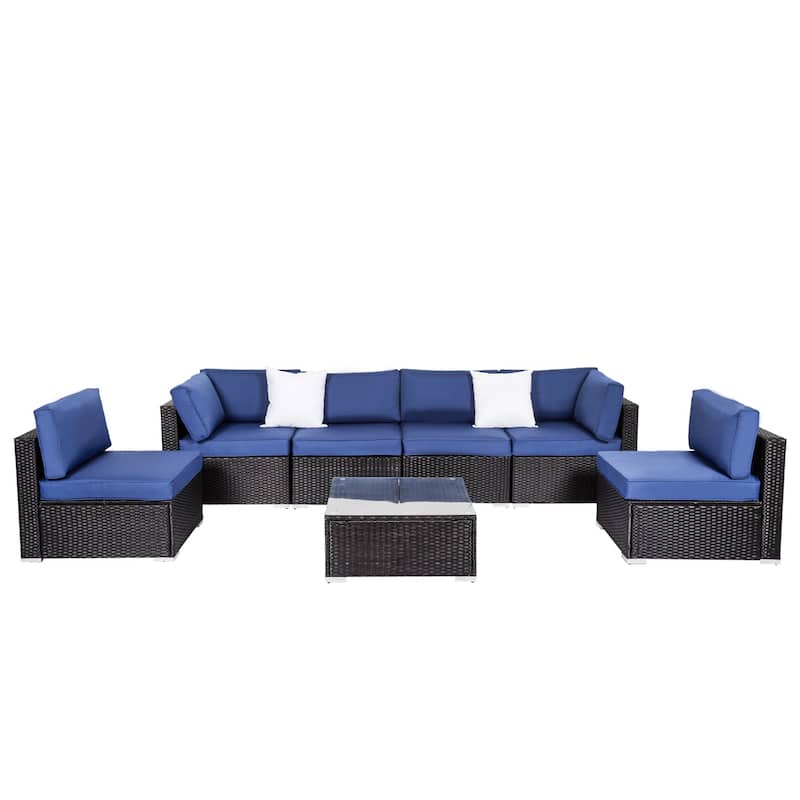 Kinbor Patio Furniture Cushion Covers Replacement for 7Pcs Outdoor Patio Wicker sofa, Dark Blue/ Blue/ Grey - Navy blue