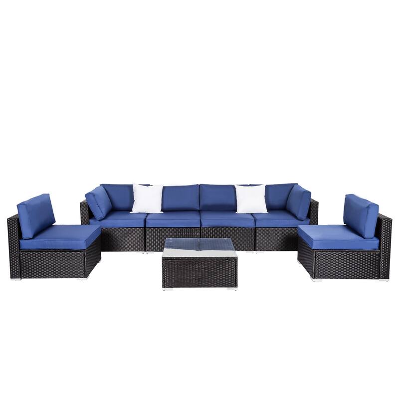 Kinbor Patio Furniture Cushion Covers Replacement for 7Pcs Outdoor Patio Wicker sofa, Dark Blue/ Blue/ Grey