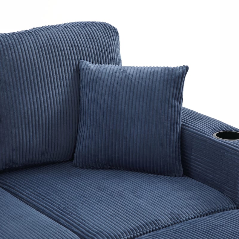 L-Shaped Sectional Sofa with Pull-Out Storage,Ottoman & Pillows 3-Seat with USB Charging,Cup Holder, Convertible Design