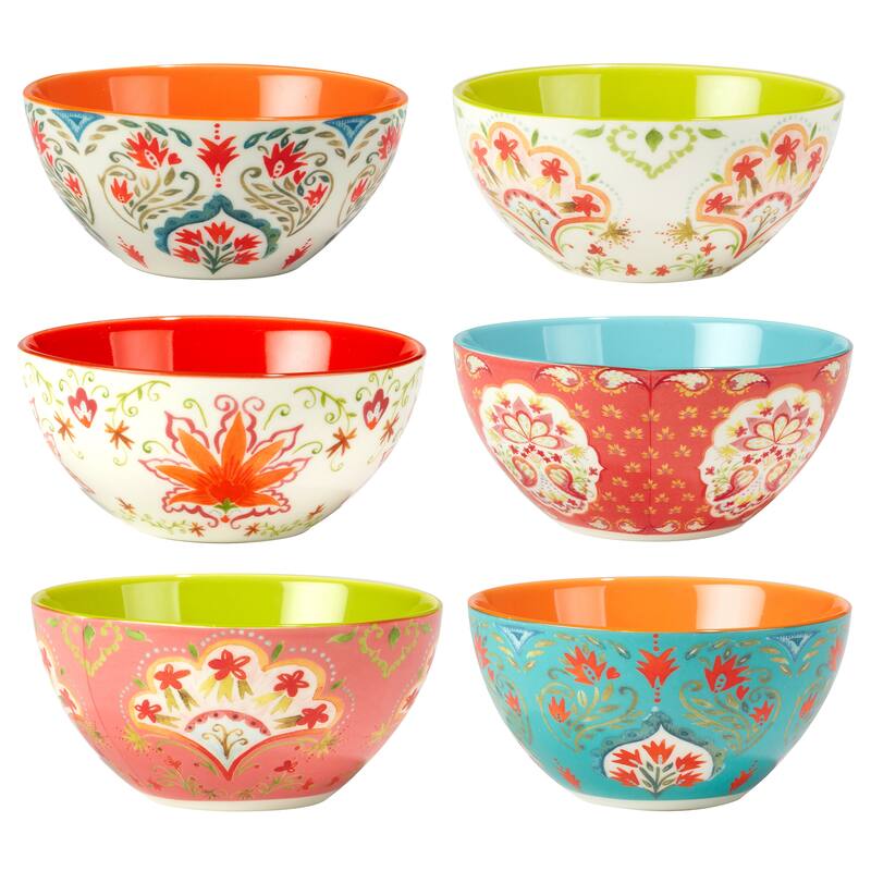 Certified International Francesca All Purpose 26 oz. Bowls, Set of 6 Assorted Designs - 6.25" Dia x 3"