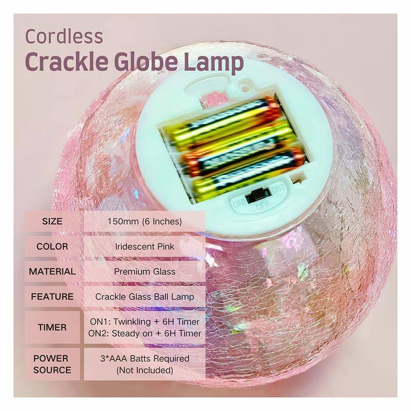 Crackle Glass LED Globe Light, Gold Mercury Orb Lamp for Christmas Decor, Table Centerpiece, Gift