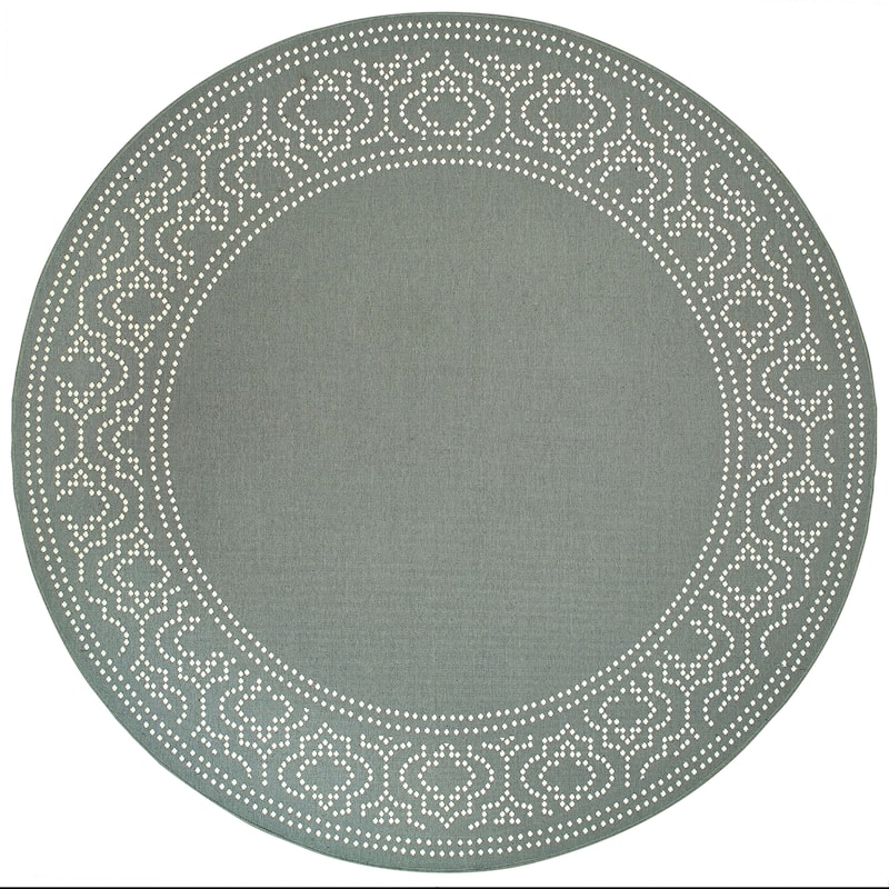 Style Haven Marianna Border Loop Pile Indoor Outdoor Area Rug - 7'10" Round - Grey/Off-White