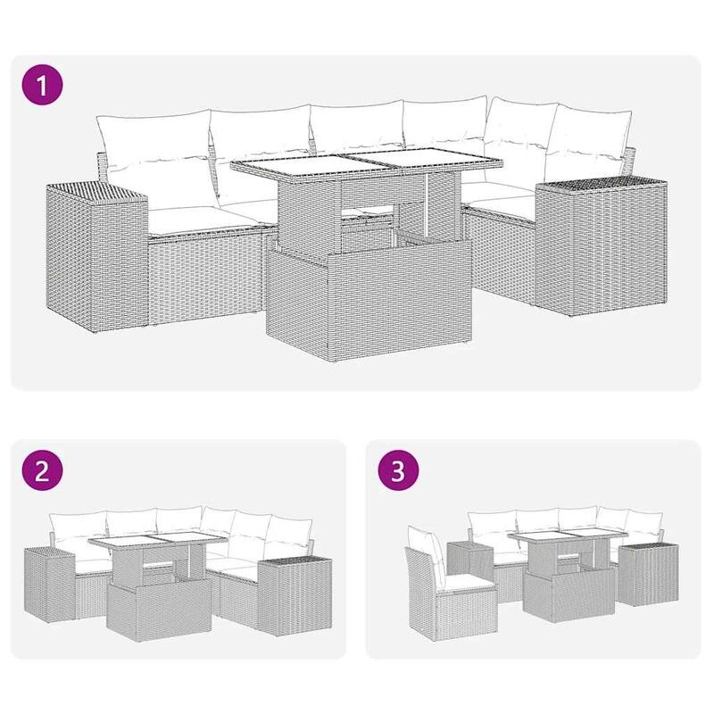 vidaXL Patio Sofa Set with Cushions Outdoor Furniture 6 Piece Poly Rattan